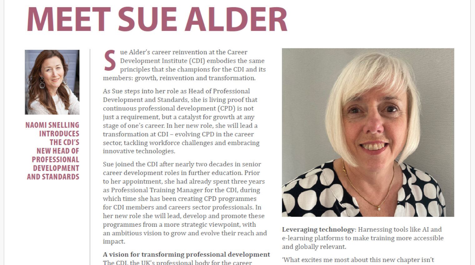 Spotlight: Sue Alder, CDI's Head of Professional Development and Standards
